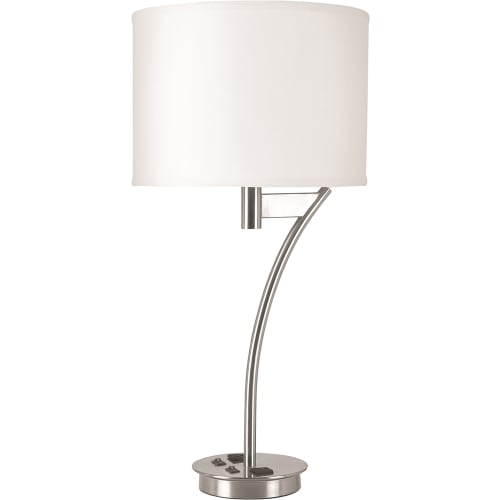 Corbel Twin Table Lamp With 2 Outlets, Pure White Linen Shade, Brushed Nickel
